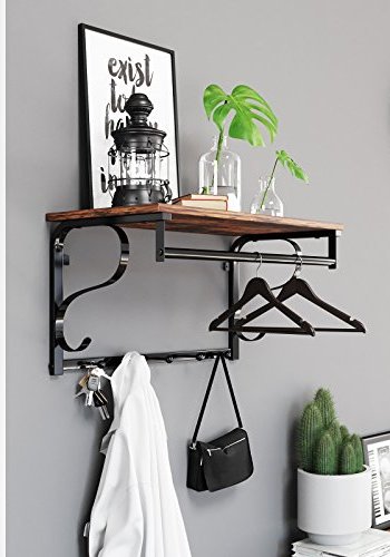 VASAGLE hattehylde, m. 5 knager og 1 bjlestang - brun spnplade og sort stl