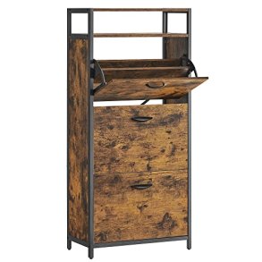 VASAGLE skoskab, m. 3 klaplger, og 1 rum - brun spnplade og sort stl