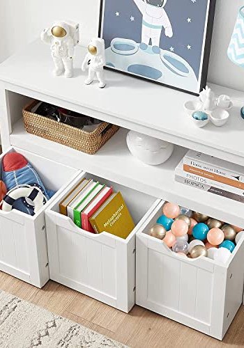 VASAGLE brnereol, m. 1 rum og 3 kasser m. hjul - hvid MDF