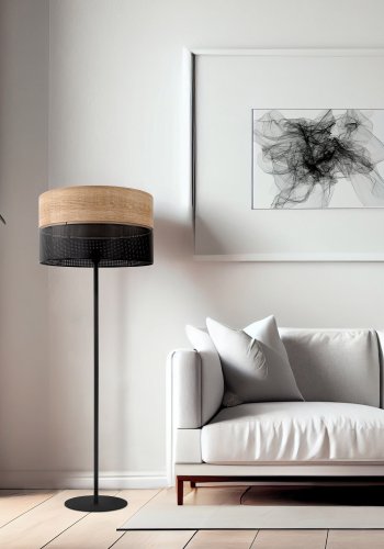 TK Nicol gulvlampe - natur finér og sort PVC-folie/metal
