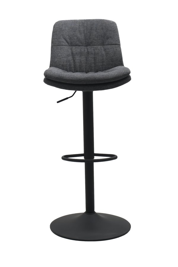 Colville barstol, m. rygln og fodsttte - mrkegr stof og sort trompetbase