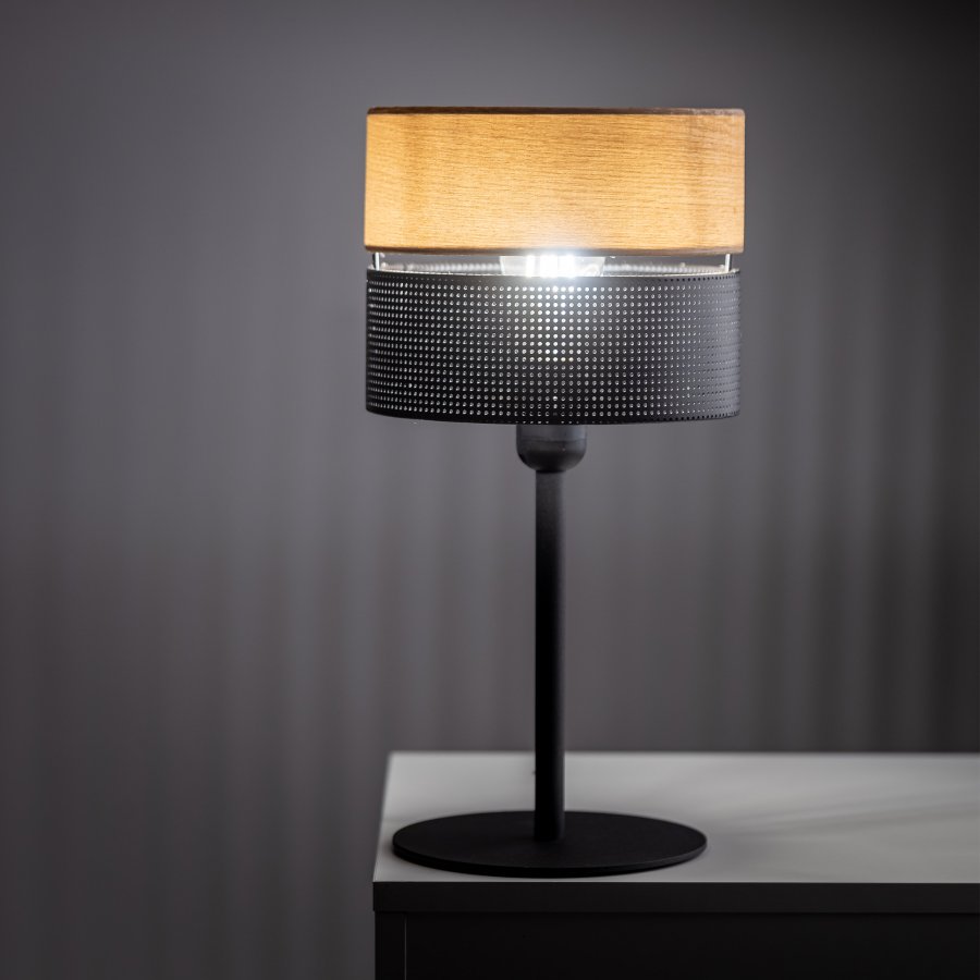 TK Nicol bordlampe - natur finér og sort PVC-folie/metal
