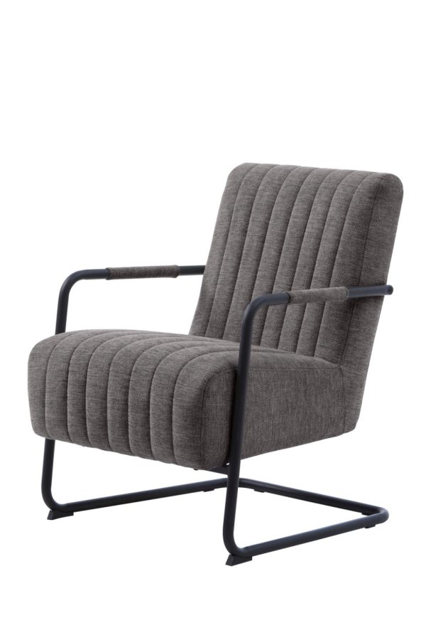 Trout loungestol, m. armln - mrkegr stof og sort metal