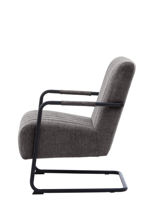 Trout loungestol, m. armln - mrkegr stof og sort metal