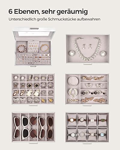 SONGMICS smykkeskrin, m. 6 lag, 5 skuffer, spejl - hvid MDF