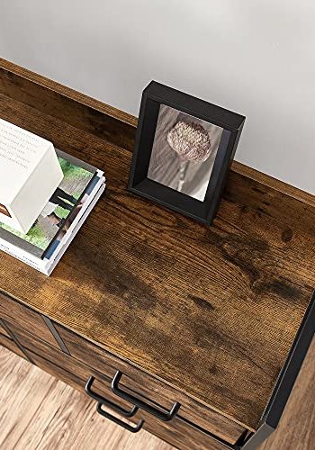 SONGMICS Stofkommode, sovevrelsesopbevaringsenhed, skabskommode med 7 skuffer, med metalramme og hndtag, industriel, rustik brun og sort LTS137B01