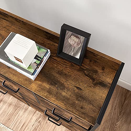 SONGMICS Stofkommode, sovevrelsesopbevaringsenhed, skabskommode med 7 skuffer, med metalramme og hndtag, industriel, rustik brun og sort LTS137B01