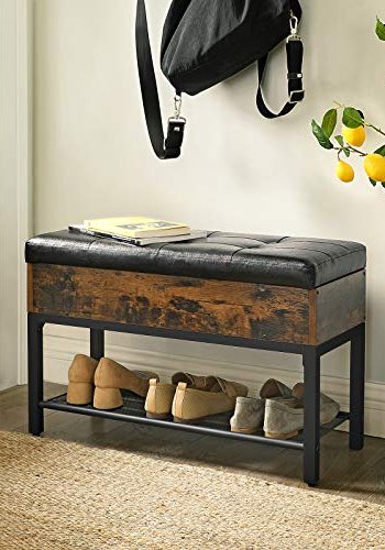 VASAGLE bnk, m. hynde, 1 rum, 1 meshhylde - sort kunstlder, brun spnplade og sort stl (70x30)