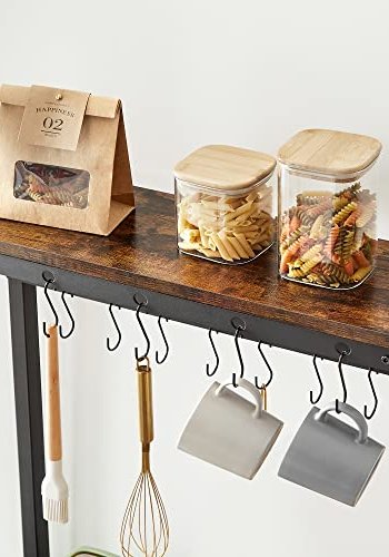 VASAGLE kkkenreol, m. 12 kroge og 4 hylder - rustik brun spnplade og sort stl