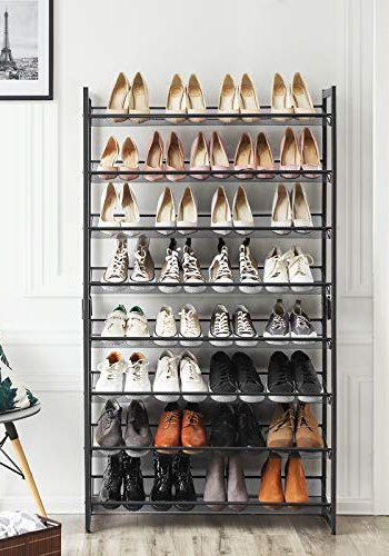 SONGMICS skohylde, stabelbar, 4 justerbare mesh-hylder flad eller vinklet - sort stl (st med 2)