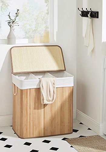 SONGMICS vasketjskurv, m, 3 sektioner, clip-on lg og hndtag - bomuld og natur bambus