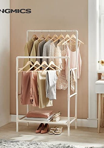 SONGMICS tjstativ, m. 2 bjlestnger og 1 hylde - hvid stof og jern