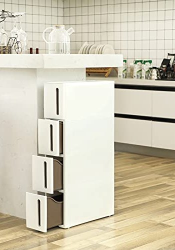 SONGMICS smal opbevaringstrn, m. 4 skuffer og hjul - hvid og brun polypropylen