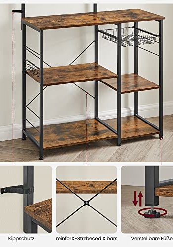 VASAGLE kkkenreol, m. 6 S-kroge, trdkurv og 6 hylder - rustik brun spnplade og sort stl