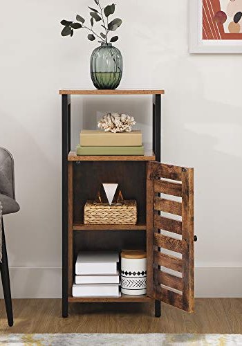 VASAGLE sidebord, m. 1 lamellge, 1 ben rum og 1 hylde - rustik brun spnplade og sort stl (37x30)