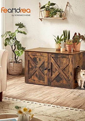 FEANDREA skab til kattebakke, m. 2 lger og 2 rum - rustik brun spnplade