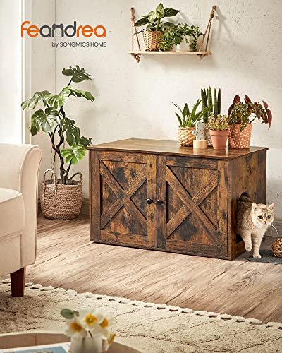 FEANDREA skab til kattebakke, m. 2 lger og 2 rum - rustik brun spnplade