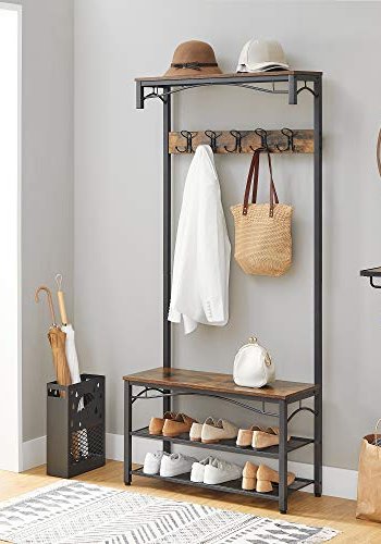 VASAGLE entréopstilling, m. 5 dobbelt kroge, 4 hylder - brun spnplade og sort stl