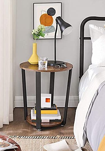 VASAGLE sidebord, m. hylde, rund - rustik brun spnplade og sort stl (50)