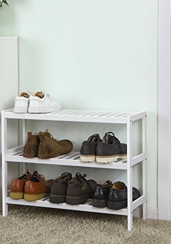 SONGMICS skohylde, m. 3 hylder - hvid bambus (70x26)