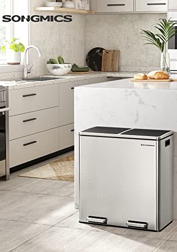 SONGMICS affaldsspand, m. 2 rum, plastspande, lg,, lugtforsegling - slv og sort stl