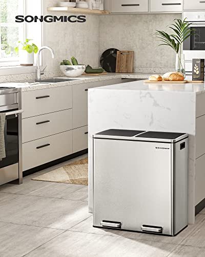 SONGMICS affaldsspand, m. 2 rum, plastspande, lg,, lugtforsegling - slv og sort stl