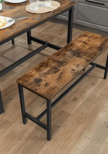 VASAGLE spisebordsbnk, rektangulr - rustik brun spnplade og sort jern (st med 2)
