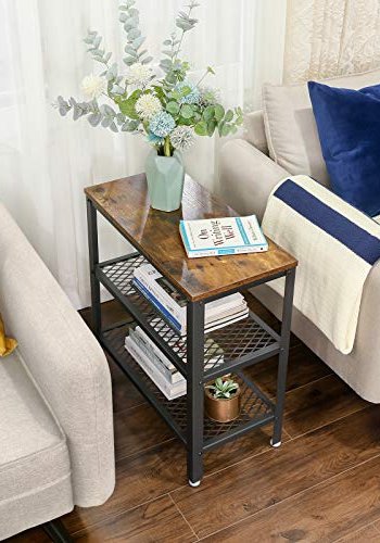 VASAGLE sidebord, m. 2 mesh-hylder, rektangulr - rustik brun spnplade og sort stl (60x30)