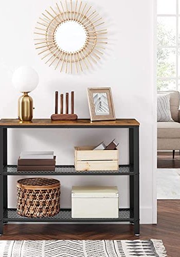 VASAGLE konsolbord, m. 2 mesh-hylder - rustik brun spnplade og sort stl (101,5x35)