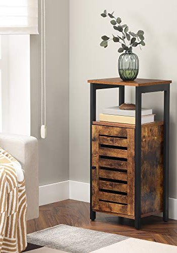 VASAGLE sidebord, m. 1 lamellge, 1 ben rum og 1 hylde - rustik brun spnplade og sort stl (37x30)