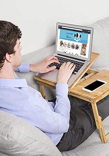 SONGMICS Laptop skrivebord, hjdejusterbar, m. 5 justerbare vippevinkler, 1 skuffe - natur bambus