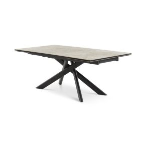 Hudson spisebord, m. 2 tillgsplader - taupe keramik og sort metal (200(300)x100)