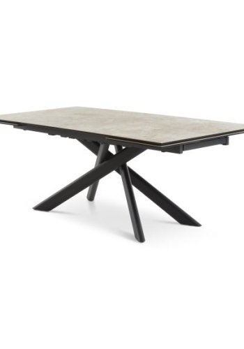 Hudson spisebord, m. 2 tillgsplader - taupe keramik og sort metal (200(300)x100)