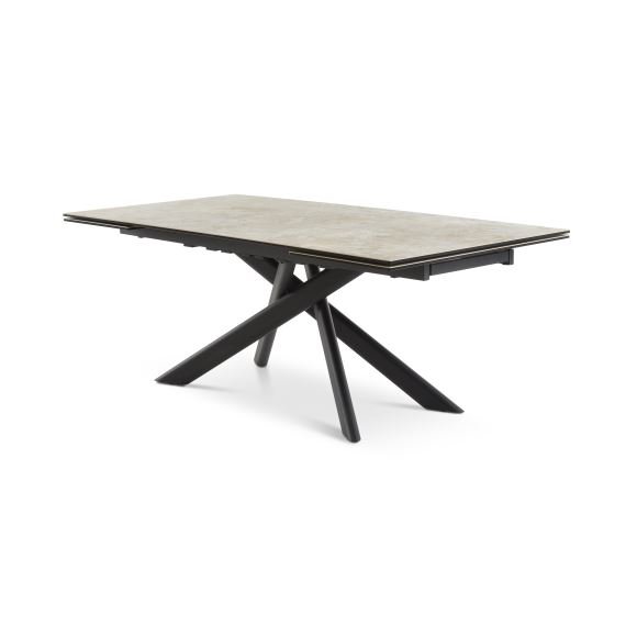 Hudson spisebord, m. 2 tillgsplader - taupe keramik og sort metal (200(300)x100)