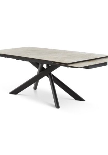 Hudson spisebord, m. 2 tillgsplader - taupe keramik og sort metal (200(300)x100)