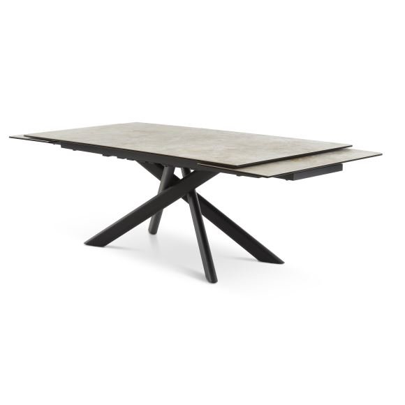 Hudson spisebord, m. 2 tillgsplader - taupe keramik og sort metal (200(300)x100)