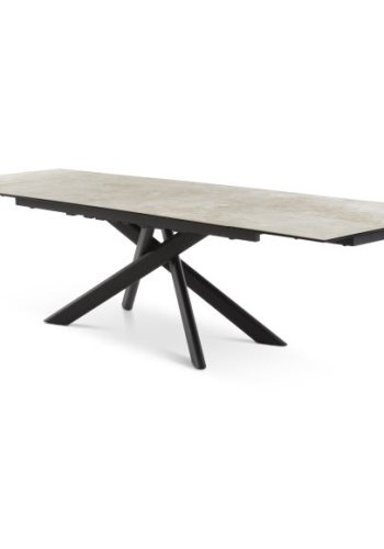 Hudson spisebord, m. 2 tillgsplader - taupe keramik og sort metal (200(300)x100)