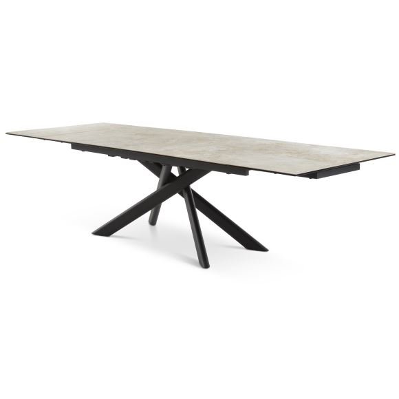 Hudson spisebord, m. 2 tillgsplader - taupe keramik og sort metal (200(300)x100)