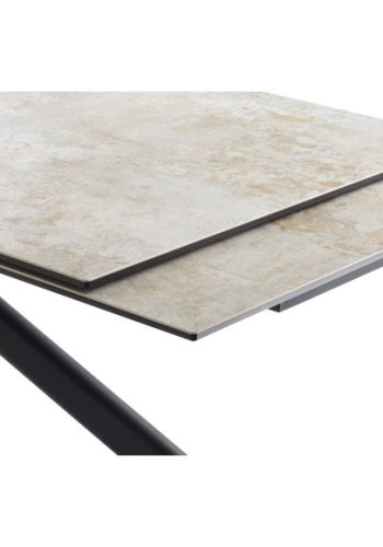 Hudson spisebord, m. 2 tillgsplader - taupe keramik og sort metal (200(300)x100)