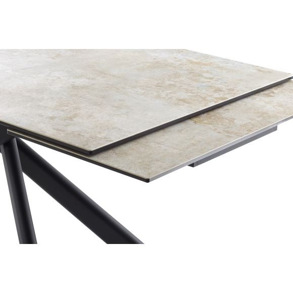 Hudson spisebord, m. 2 tillgsplader - taupe keramik og sort metal (200(300)x100)