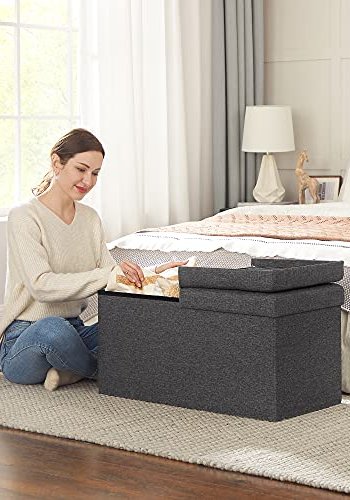 SONGMICS bnk, sammenklappelig, m. klaplg - mrkegr imiteret linned (76x38)