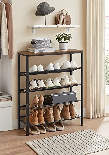 VASAGLE skohylde, m. 4 mesh-hylder - rustik brun spnplade og sort stl