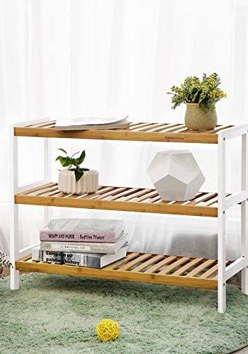 SONGMICS skohylde, m. 3 hylder - natur og hvid bambus (70x26)