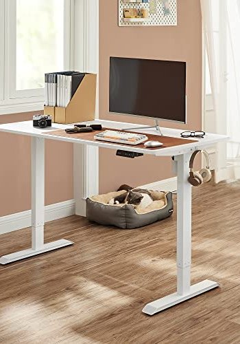 SONGMICS Hjdejusterbart elektrisk skrivebord, bordstel, bordstativ, uden bordplade, med krog, trinlst justerbar, hukommelsesfunktion, stl, hvid LSD018W01