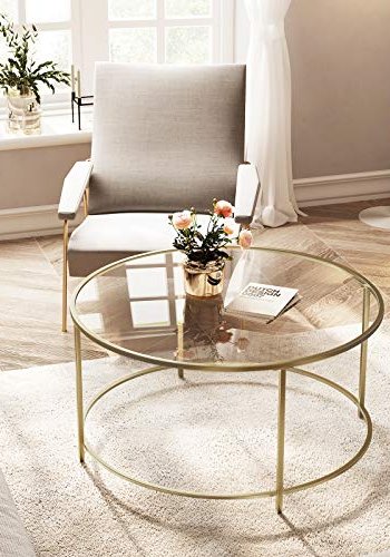 VASAGLE sofabord, rund - glas og guld stl (84)