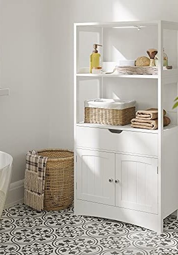 VASAGLE stort badevrelsesskab, m. 2 lger, 1 skuffe og 2 bne hylder - hvid MDF