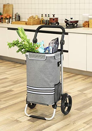 SONGMICS indkbsvogn, 35L, foldbar, kletaske, aftagelig rygsk, hjul - gr polyester og aluminium