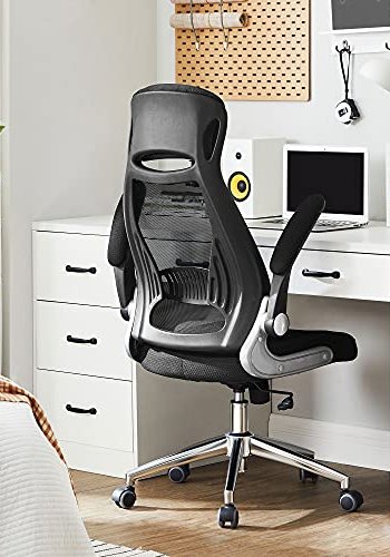 SONGMICS kontorstol, m. justerbar hjde, vippefunktion, armln og hjul - sort polyester mesh