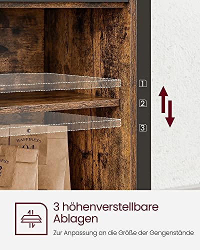 VASAGLE sknk, m. 2 skydelger, justerbar hylde - rustik brun spnplade og sort stl