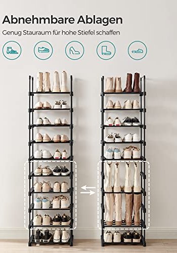 SONGMICS skohylde, m. 10 hylder - sort jern